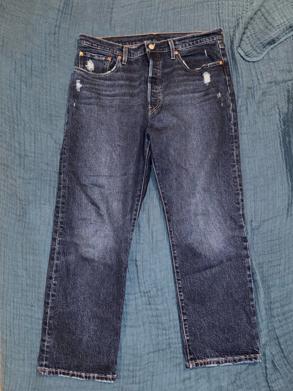 Levi's 501 Crop Jeans Straight Leg Dark Wash W32 L26 Button Fly